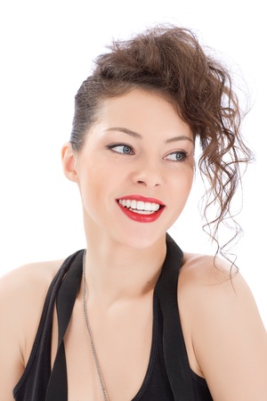 attractive smiling woman portrait on white backgroundの写真素材