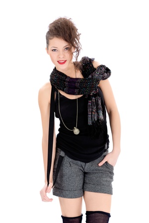 Fashion smiling woman isolated on whiteの写真素材