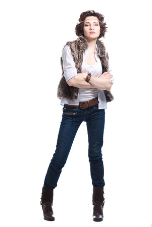  fashion woman in autumn apparel on white backgroundの写真素材
