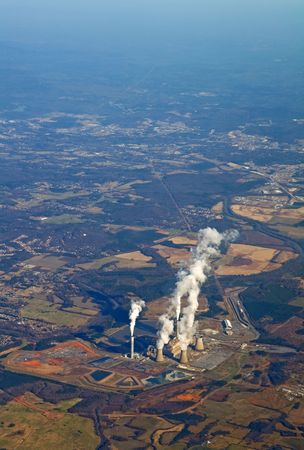 Aerial view of a power generating plant near Atlanta, Georgia verticalの写真素材