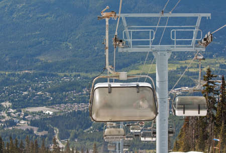 Chair lifts for the ski runs at Whistler Peak in British Columbia, Canadaの写真素材