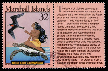 REPUBLIC OF THE MARSHALL ISLANDS - CIRCA 1995: A 32-cent stamp printed in the Republic of the...