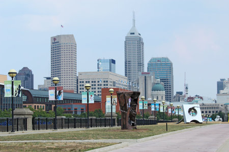 Indianapolis - September 3: Skyline view of downtown Indianapolis, Indiana, on September 3, 2011. The city will be the host for Super Bowl XLVI on February 5, 2012.のeditorial素材