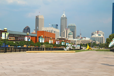 Indianapolis - September 3: View of the skyline and buildings in downtown Indianapolis, Indiana, on September 3, 2011. The city will be the host for Super Bowl XLVI on February 5, 2012.のeditorial素材