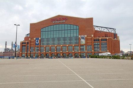Indianapolis - September 24: View of the entrance to Lucas Oil Stadium in Indianapolis, Indiana, on September 24, 2011. The stadium will be the venue for Super Bowl XLVI on February 5, 2012.のeditorial素材