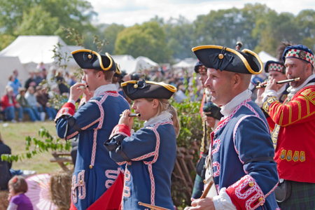 WEST LAFAYETTE, INDIANA - OCTOBER 3: Fifers and drummers march in a parade at the Feast of the Hunterのeditorial素材