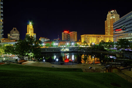 HDR image of Providence Place in the center of the capital of Rhode Island with reflections of...