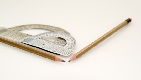 Protractor and two pencils の写真素材