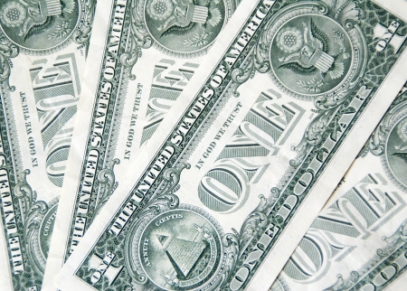 One dollar banknotes background の写真素材