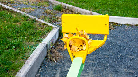 Bundle of maple leaves on sit of children teeter