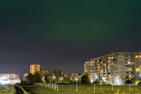 Polar lights above the cityの写真素材
