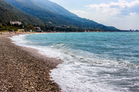 Pebbled beach of Black Sea in Gagraの写真素材