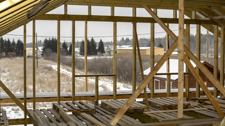 Rafters of wooden houseの写真素材