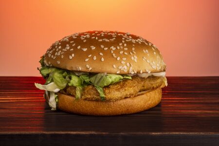 Burger with sesame and chickenの写真素材