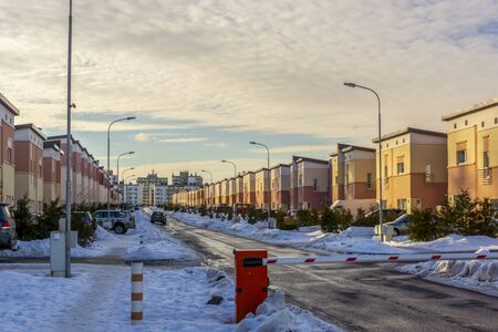 A street without people in city district in Russiaの写真素材