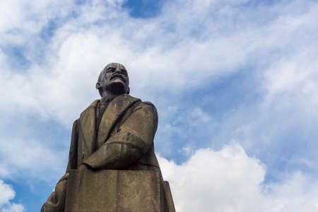 Face of granite statue of leader of world proletariat Vladimir Leninのeditorial素材