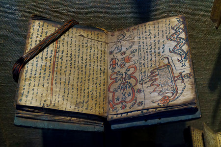 Bark book of Indonesian pagan priest in ethnographic museum in St. Petersburgのeditorial素材