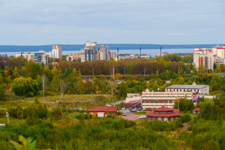 Police dog training center in cityscape of city on lake shoreのeditorial素材