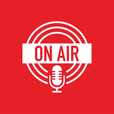 Podcast On Air white icon on red background. Vector illustration.のイラスト素材