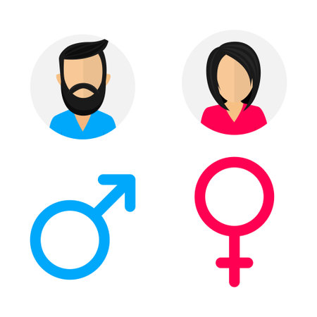 Gender icons. Man and Woman user profile. Gentleman and lady toilet sign. Vector illustration.のイラスト素材