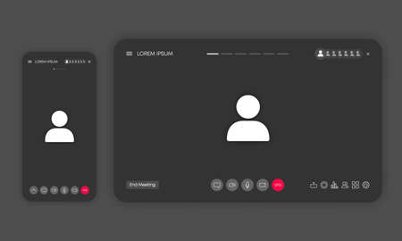 Call screen template on window browser or app. Video chat or meeting or conference. Mockup UI, UX interface. Vector.のイラスト素材