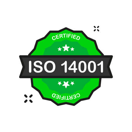 ISO 14001 Certified badge Certification green Stamp icon in flat style on white background. Vector illustration.のイラスト素材