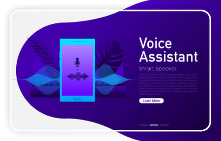 Voice Assistant on phone screen on dark gradient color. Browser window. Vector illustration.のイラスト素材