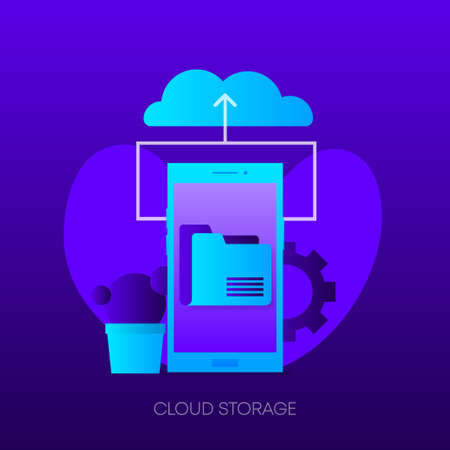 Cloud Storage on phone screen on dark gradient color. Vector illustration.のイラスト素材
