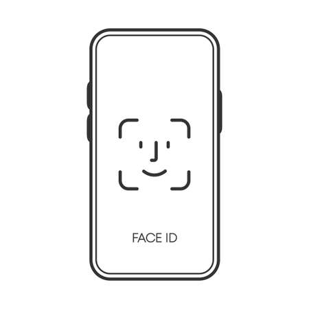 Face ID verification on phone black icon izolated on white background. Vector illustration.のイラスト素材