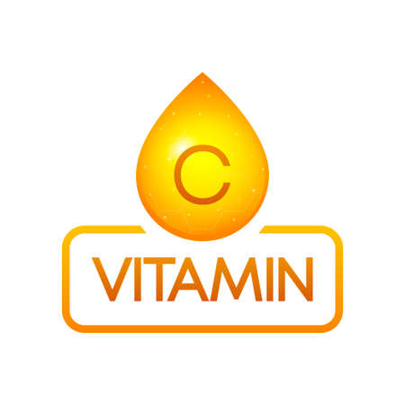 Vitamin C drop banner izolated on white background. Vector illustration.のイラスト素材