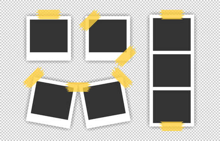 Big set realistic photo frame icon on transparent background. Vector illustrations.