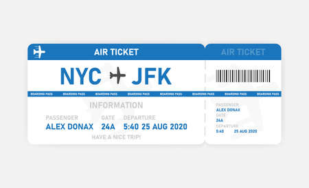 Blue flat air ticket on white background. Vector illustration.のイラスト素材
