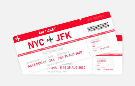 Two red flat air tickets on white background. Vector illustration.のイラスト素材