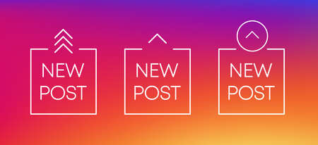 Three white new post icon. Scroll arrow up drag button up social media interface action icon. Vector...