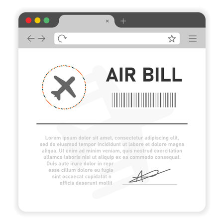Air bill user`s online on window browser on white background.