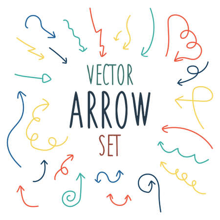 Vector of different color arrow set hand draw on white background. Vector illustration.