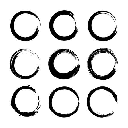 Set circles line textured hand drawn abstract of black color isolated on white background. Vectorのイラスト素材