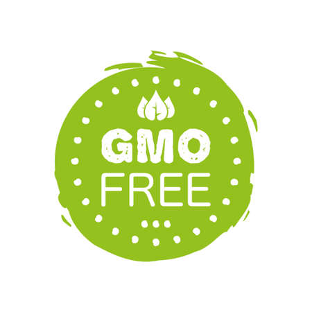 Fresh healthy organic  with gmo free text labels and tags the green color on white background. Vector hand drawn objectのイラスト素材