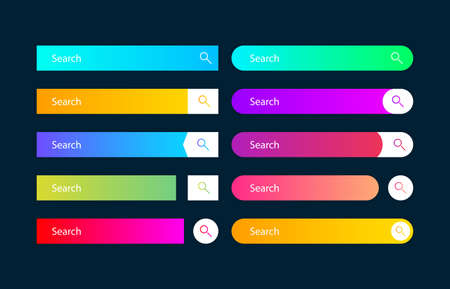 Search bar vector element with diferent design, set of ten search boxes ui template on dark blue...