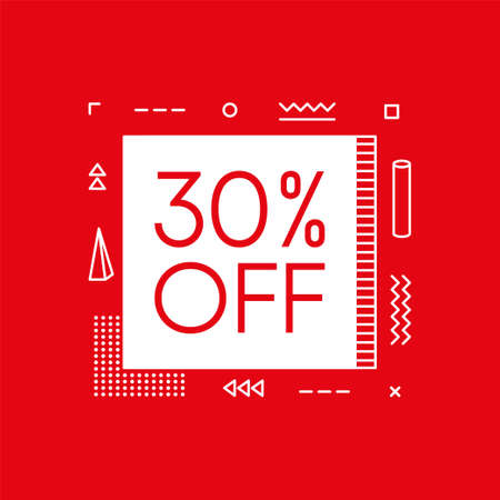 30% OFF discount. Discount offer price of geometry design on red background. Vector