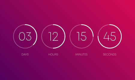 Countdown clock on purple gradient background. Line signs. Abstract. Vector