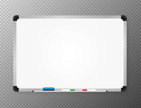 Whiteboard for markers. Presentation, empty projection screen. Office and study tool isolated on tranperent background. Vector.のイラスト素材
