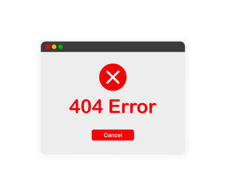 404 error. Window of user white Interface. System message with report template unknown error on...