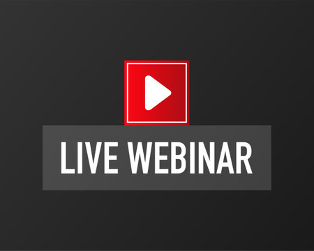 Live webinar for concept design. Flat web red banner isolated on black backdrop. Live streaming. Flat design. Vector illustration.のイラスト素材