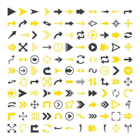 Arrows icon set in flat style on white background. Thin line. Web design. Vector illustration.のイラスト素材