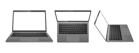 Computer laptop of black color front side isolated on white background. Device Mockup. Vector illustration.のイラスト素材