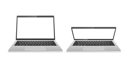 Computer laptop of silver color front side isolated on white background. Device Mockup. Vector illustration.のイラスト素材