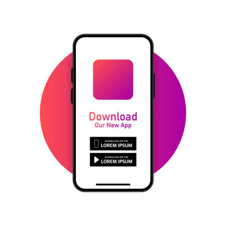 Download our app advertising banner. Phone mockup. App for mobile. UI and UX design. Vector illustration.のイラスト素材