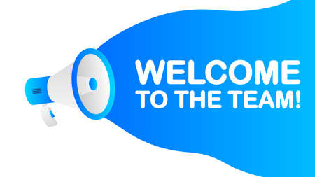 Welcome to the Team banner template. Marketing flyer with megaphone. Template for retail promotion and announcement. Vector illustration.のイラスト素材