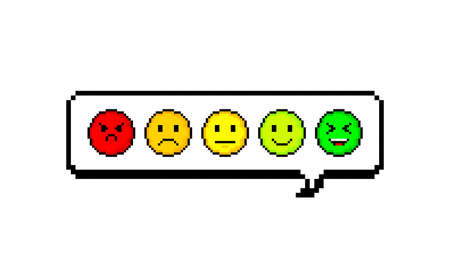 Feedback from Positive to Negative Emoticon for Review. Pixel design. Good and Bad Face. Vector...